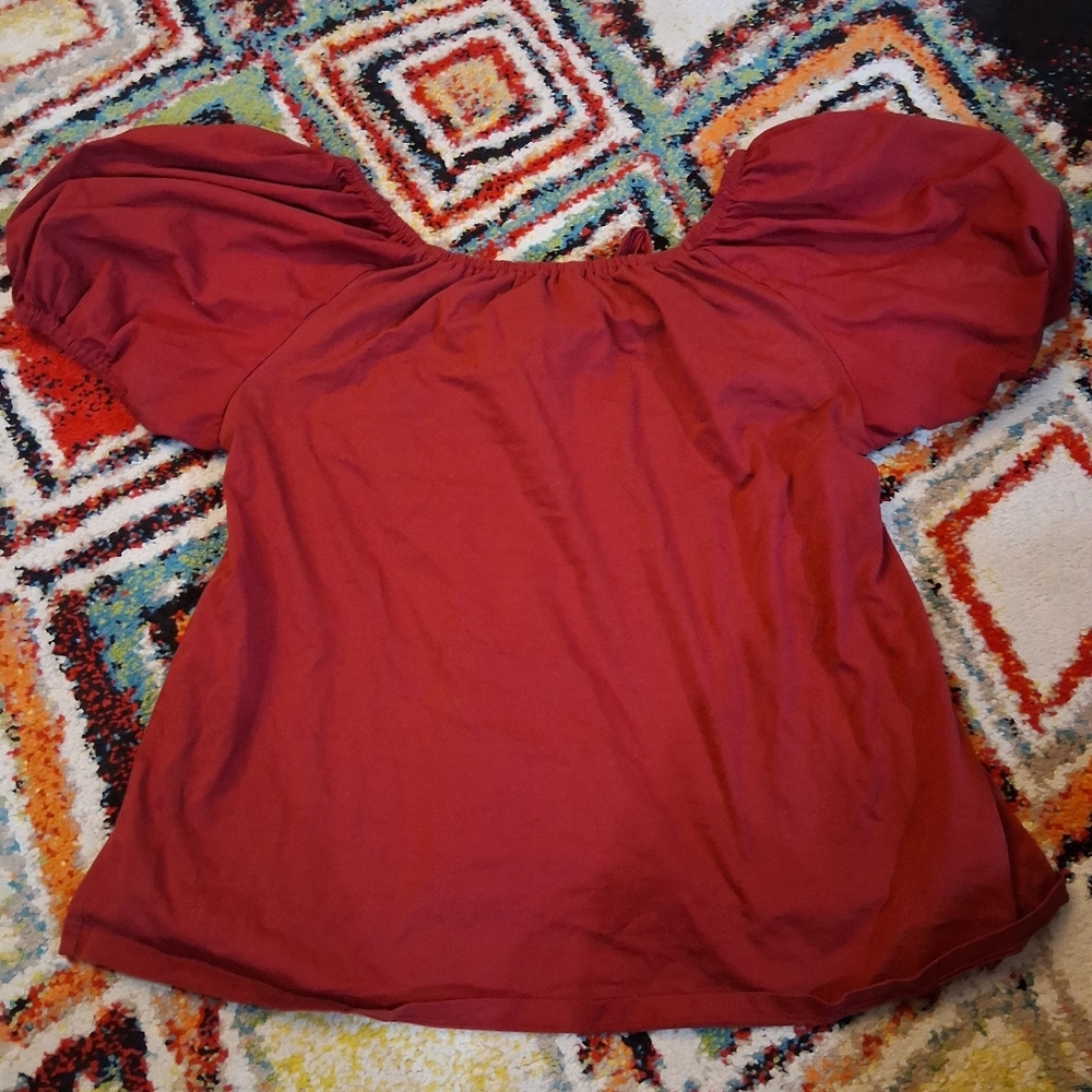 a new day Women's Burgundy Puff Sleeve Blouse